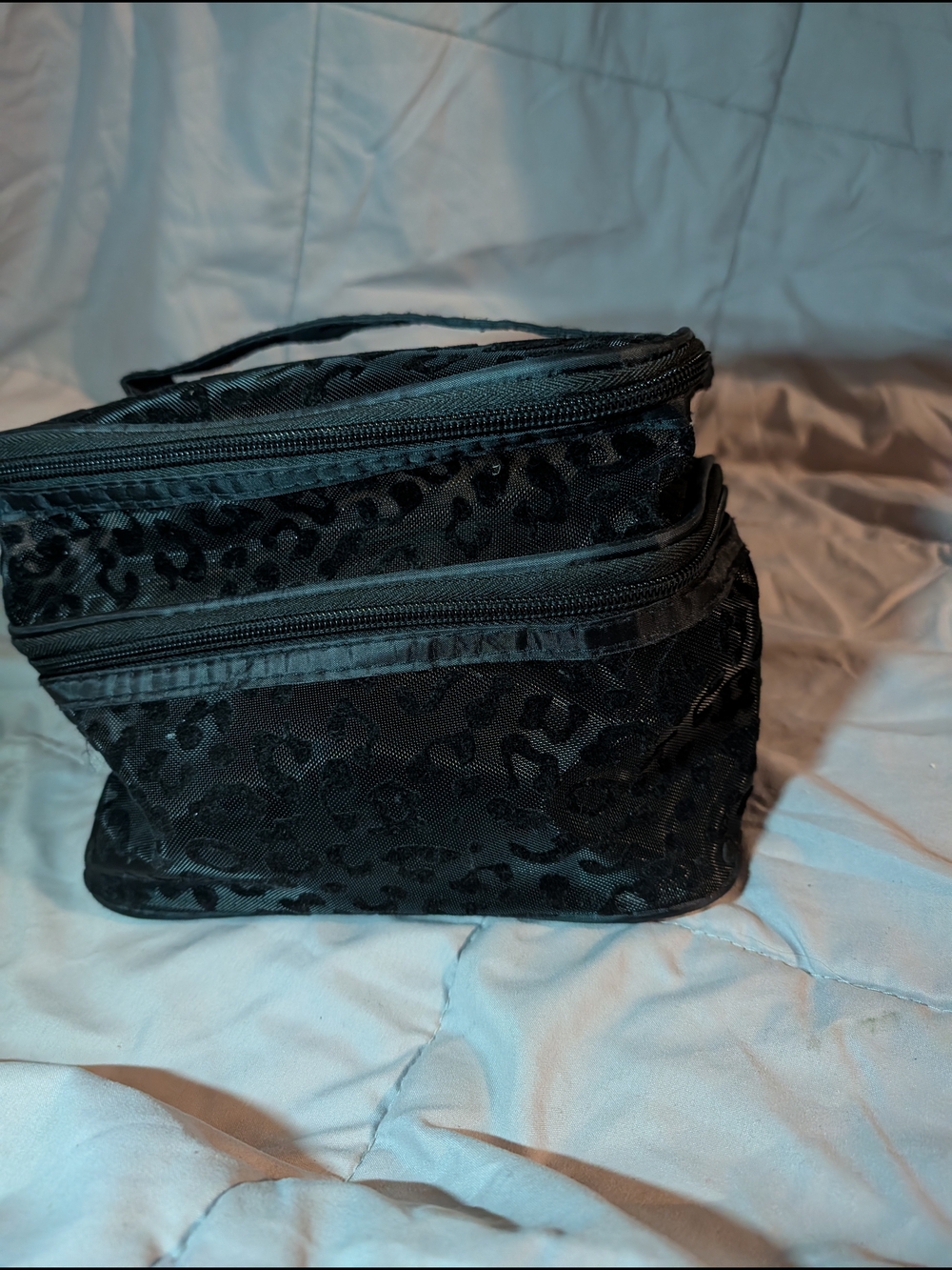 black leopard mesh double‑zip bag | cute + compact | travel bag
